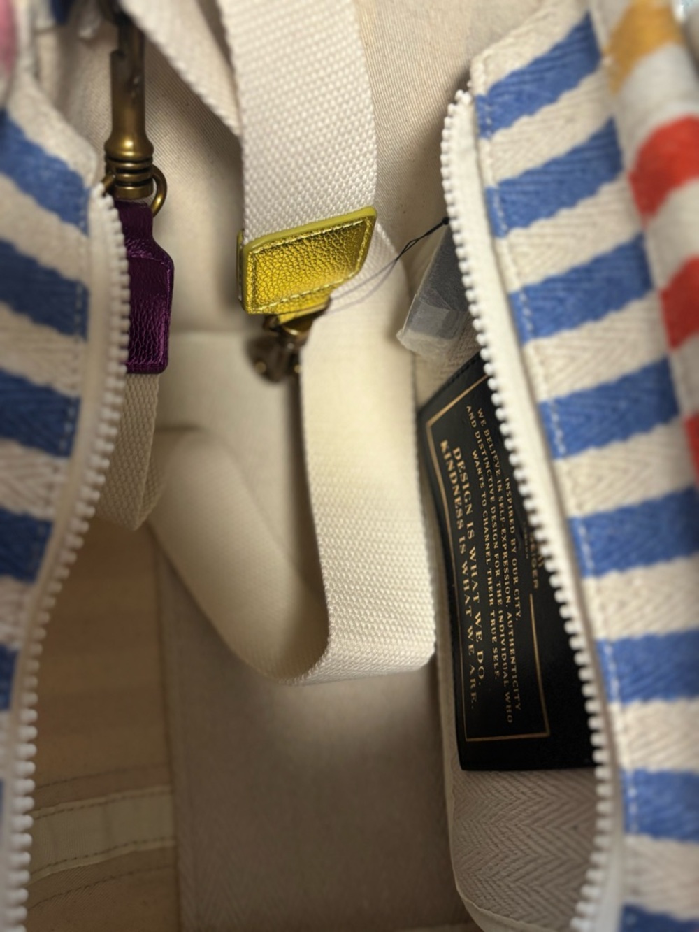 Kurt Geiger Striped Canvas Tote in Pink, Orange, Yellow & Green - Picture 10 of 16